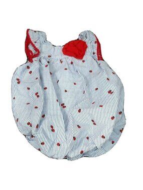 Baby Essentials Romper Girls Size 6 Months Lady Bugs Stripes Blue White Red